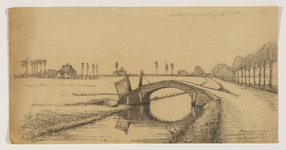 206581 Gezicht op een landschap te Vleuten met een stenen boogbrug over de Vleutensche Wetering en rechts de Verlengde ...